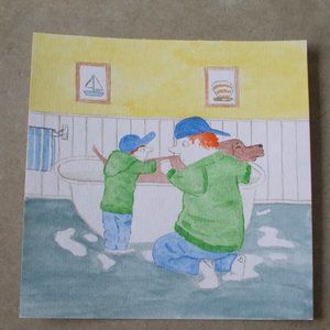 New, "Brothers" watercolor painting 8"x8"